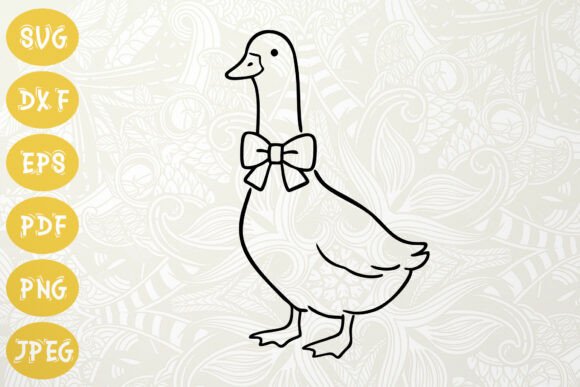 Download Cute Goose with Bow SVG Outline Drawing - Drawing Collection