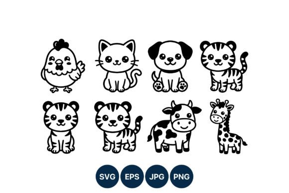 Download Cute Baby Animals Line Art Vector Set - Premium Resources